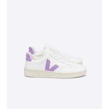 Veja V-12 LEATHER Women's Sneakers White/Purple | NZ 677SGL